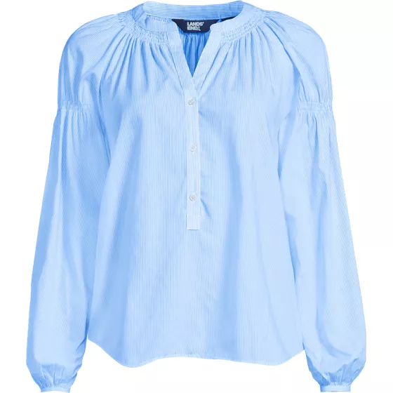 Women's Plus Size Cotton Voile Long Sleeve Raglan Smocked Top - primary