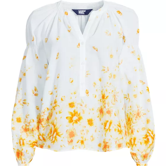 Women's Cotton Voile Long Sleeve Raglan Smocked Top - primary
