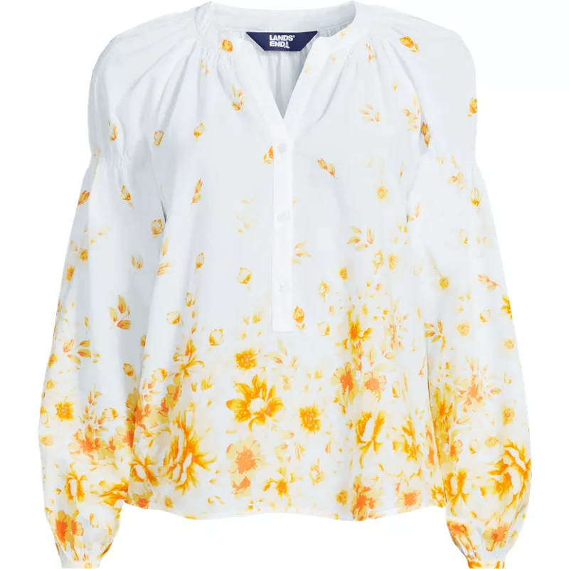 Women's Cotton Voile Long Sleeve Raglan Smocked Top, Front