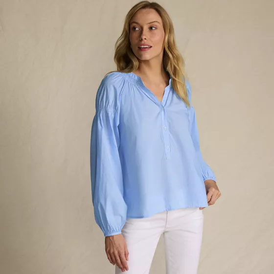 Women's Cotton Voile Long Sleeve Raglan Smocked Top - primary