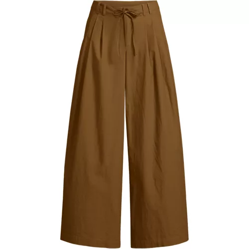 Women's Poplin Mid Rise Pleated Slouchy Pants, Front