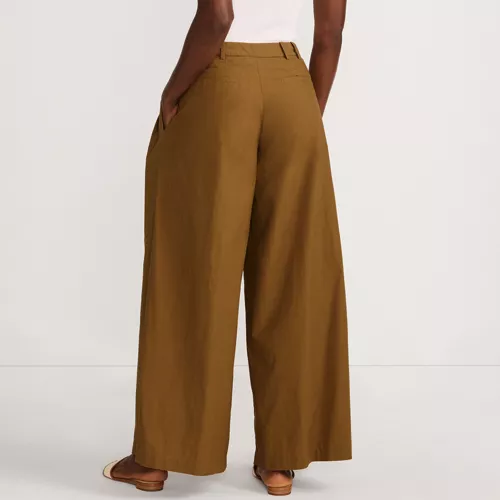 Women's Poplin Mid Rise Pleated Slouchy Pants, Back
