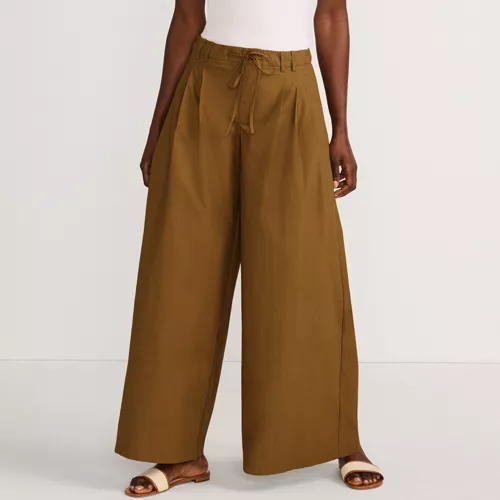 Women's Poplin Mid Rise Pleated Slouchy Pants, Front