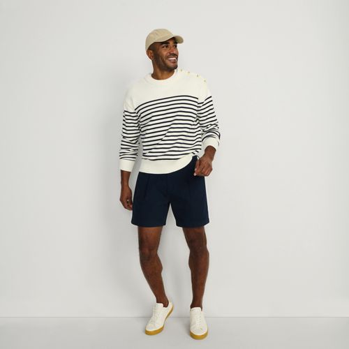 Men's Cotton Drifter Saddle Crewneck Shaker Sweater | Lands' End