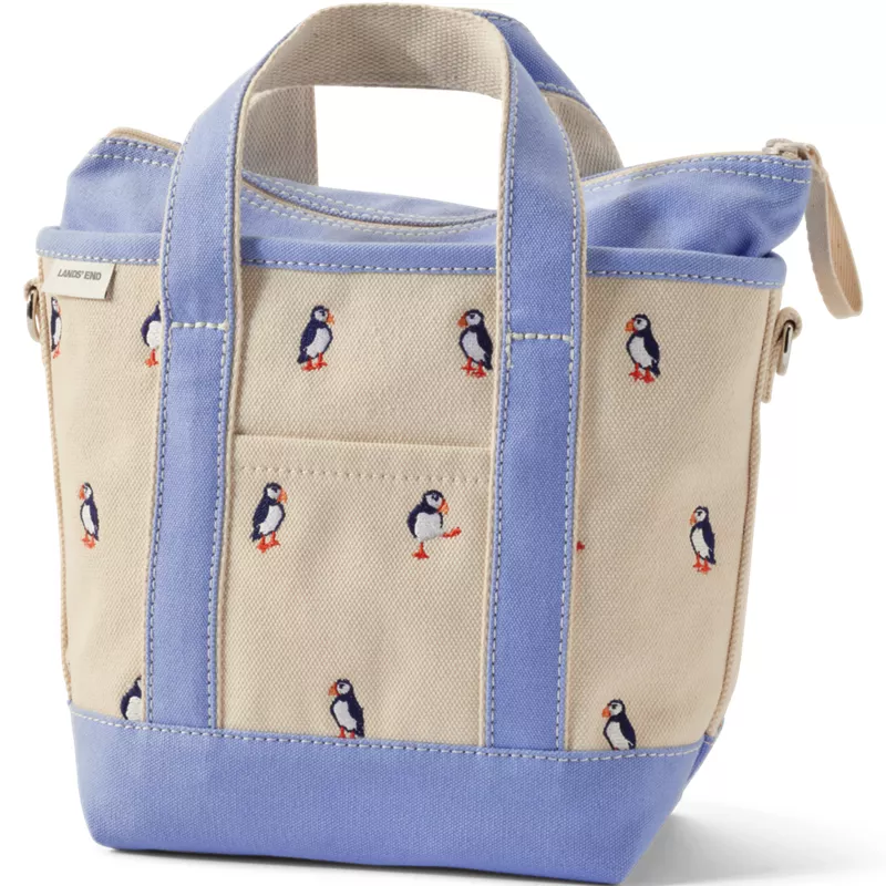 Small Embroidered 3 Pocket Zip Top Canvas Tote Bag, Front