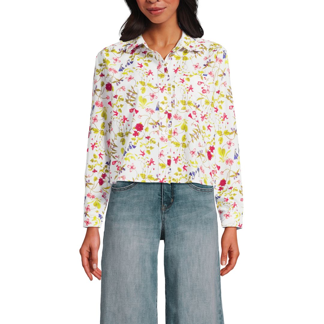 Women's Poplin Cropped Shirt with Ruffles