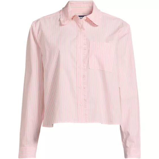 Women's Plus Size Poplin Cropped Shirt with Ruffles - primary