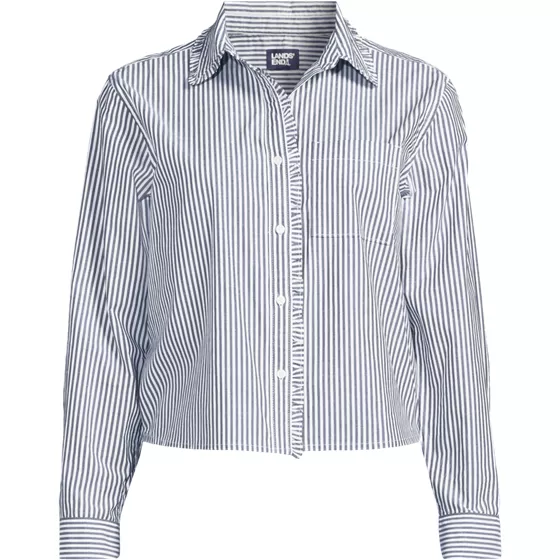 Women's Poplin Cropped Shirt with Ruffles - primary