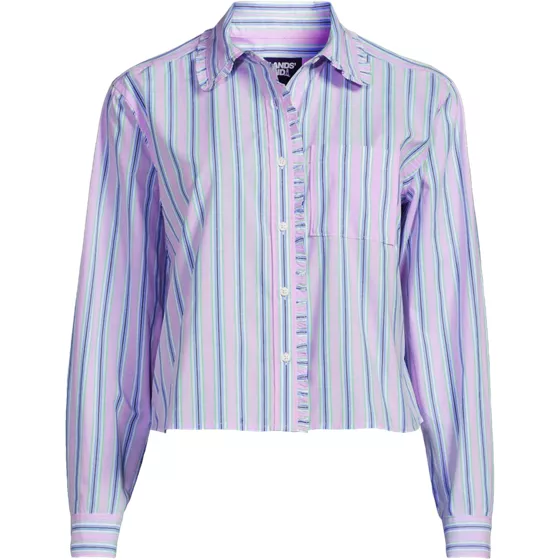 Women's Poplin Cropped Shirt with Ruffles - primary