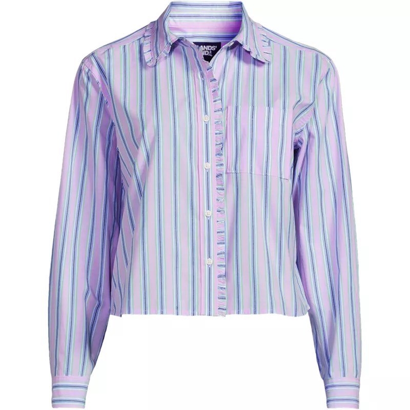 Women's Poplin Cropped Shirt with Ruffles, Front