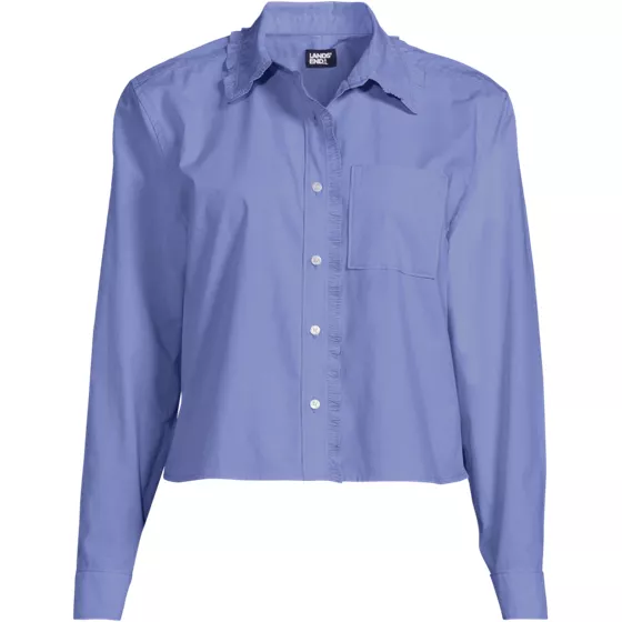 Women's Poplin Cropped Shirt with Ruffles - primary