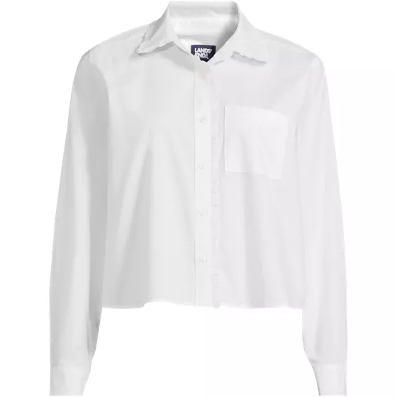 Women's Poplin Cropped Shirt with Ruffles - primary