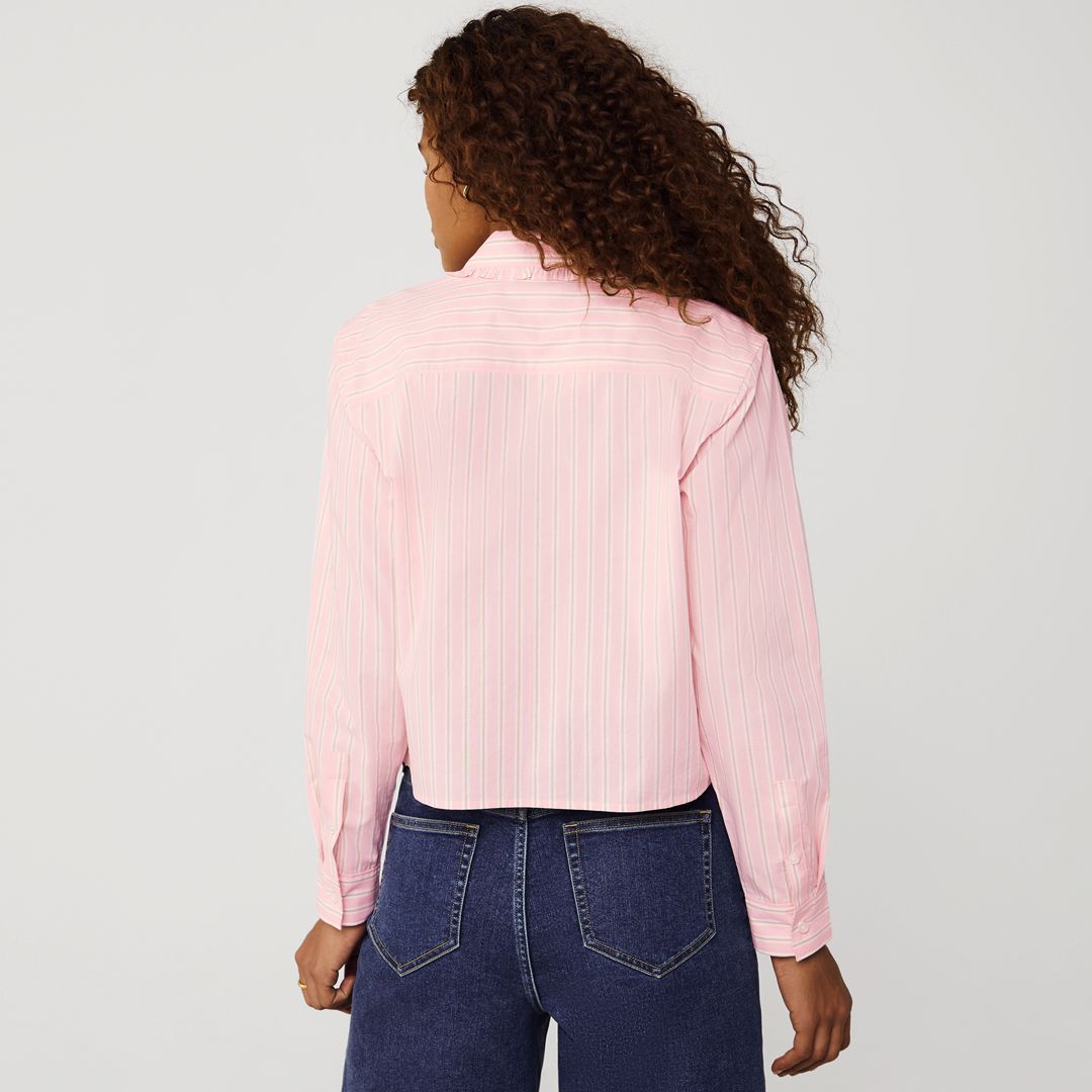 Women's Poplin Cropped Shirt with Ruffles