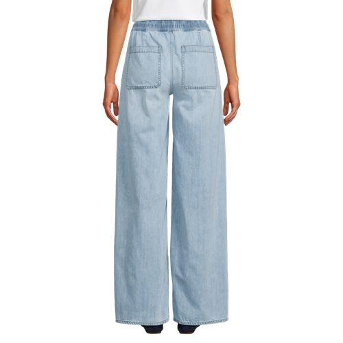 Women's Lightweight Denim High Rise Relaxed Straight Pull On Pocket Jeans, Back