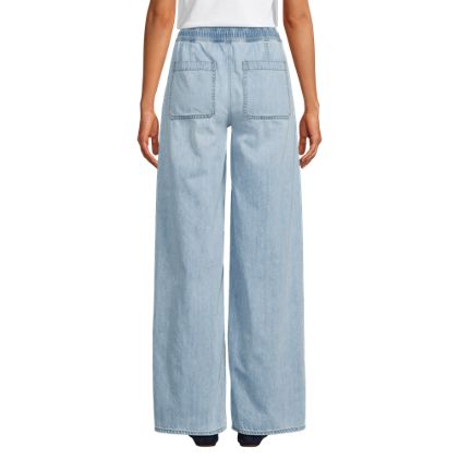 Women's Petite Lightweight Denim High Rise Relaxed Straight Pull On Pocket Jeans - image 5