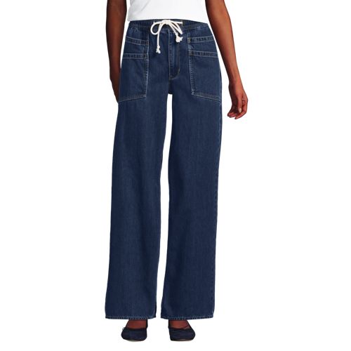 Women's Lightweight Denim High Rise Relaxed Straight Pull On Pocket Jeans - image 2