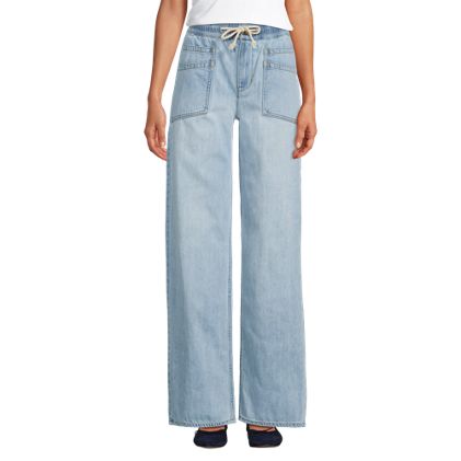 Women's Petite Lightweight Denim High Rise Relaxed Straight Pull On Pocket Jeans - image 4