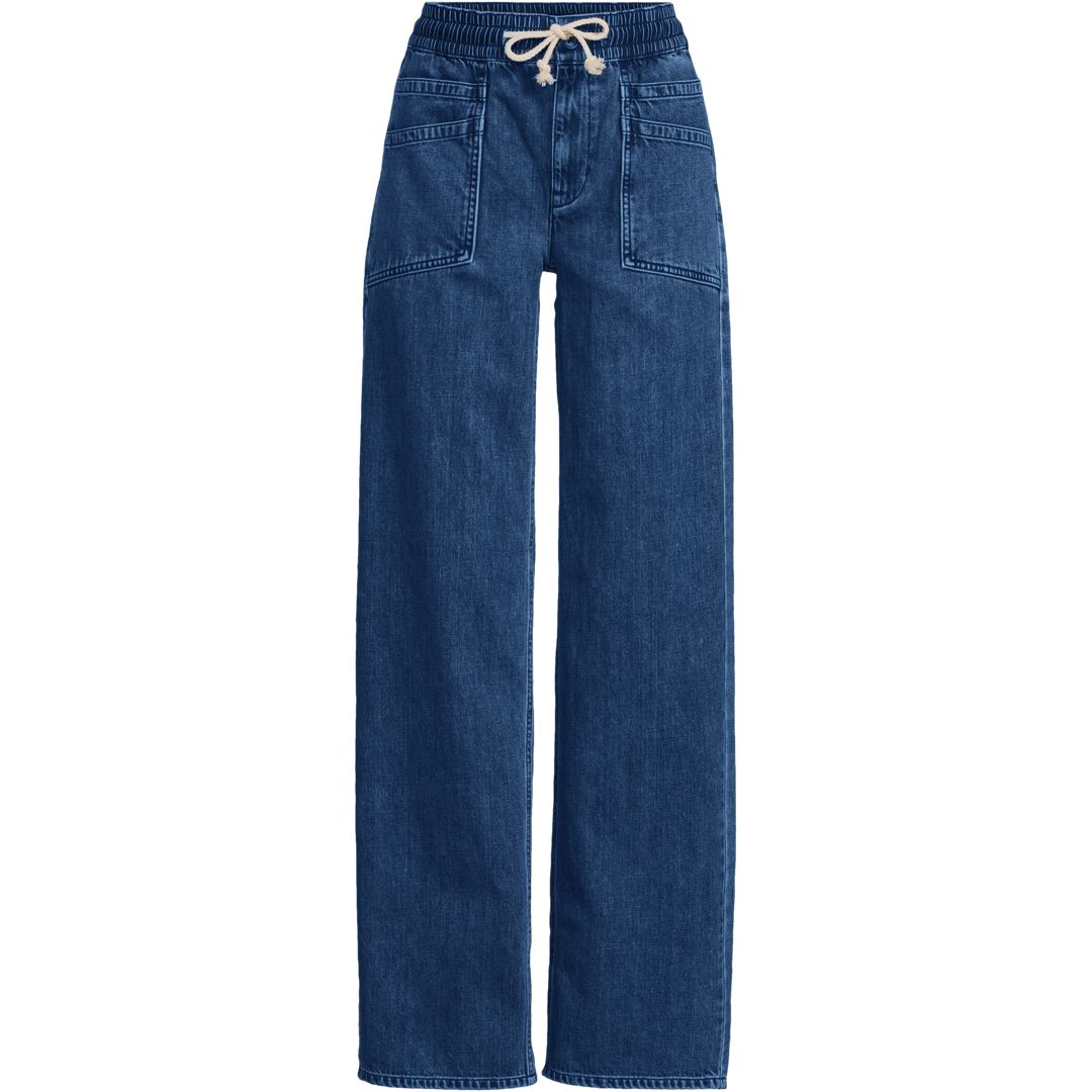 Women's Lightweight Denim High Rise Relaxed Straight Pull On Pocket Jeans