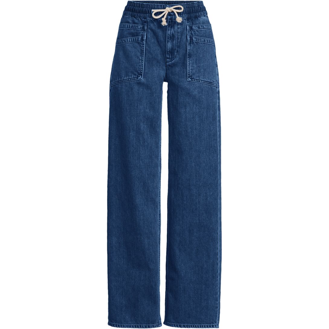 Women's Lightweight Denim High Rise Relaxed Straight Pull On Pocket Jeans