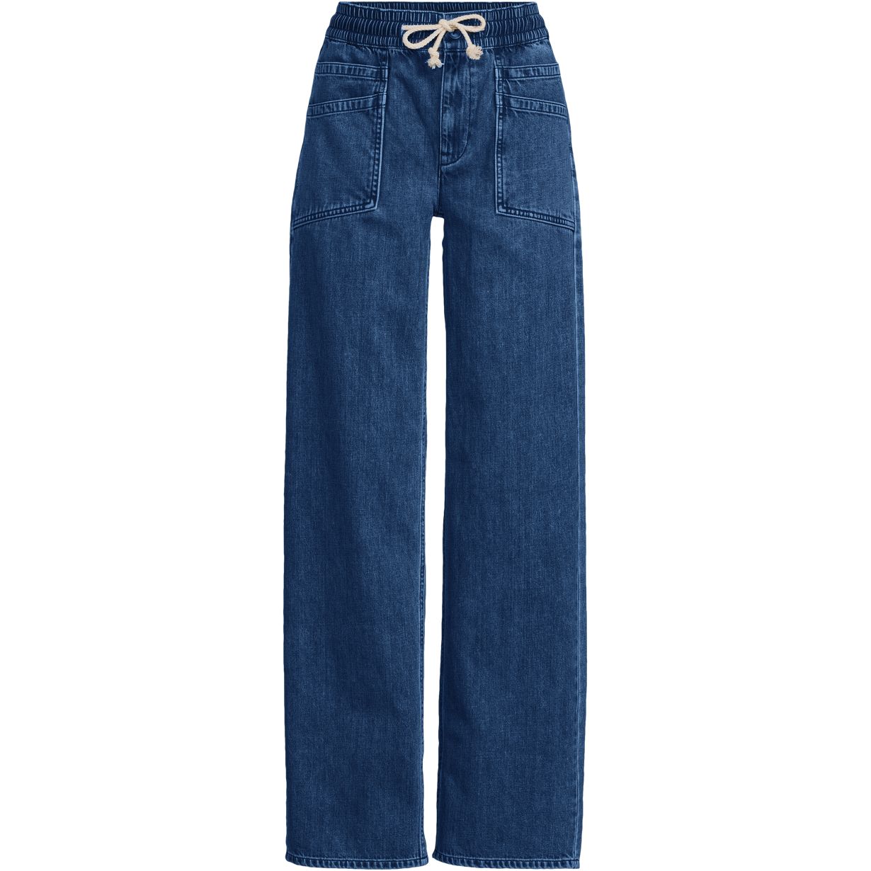 Women's Lightweight Denim High Rise Relaxed Straight Pull On Pocket Jeans