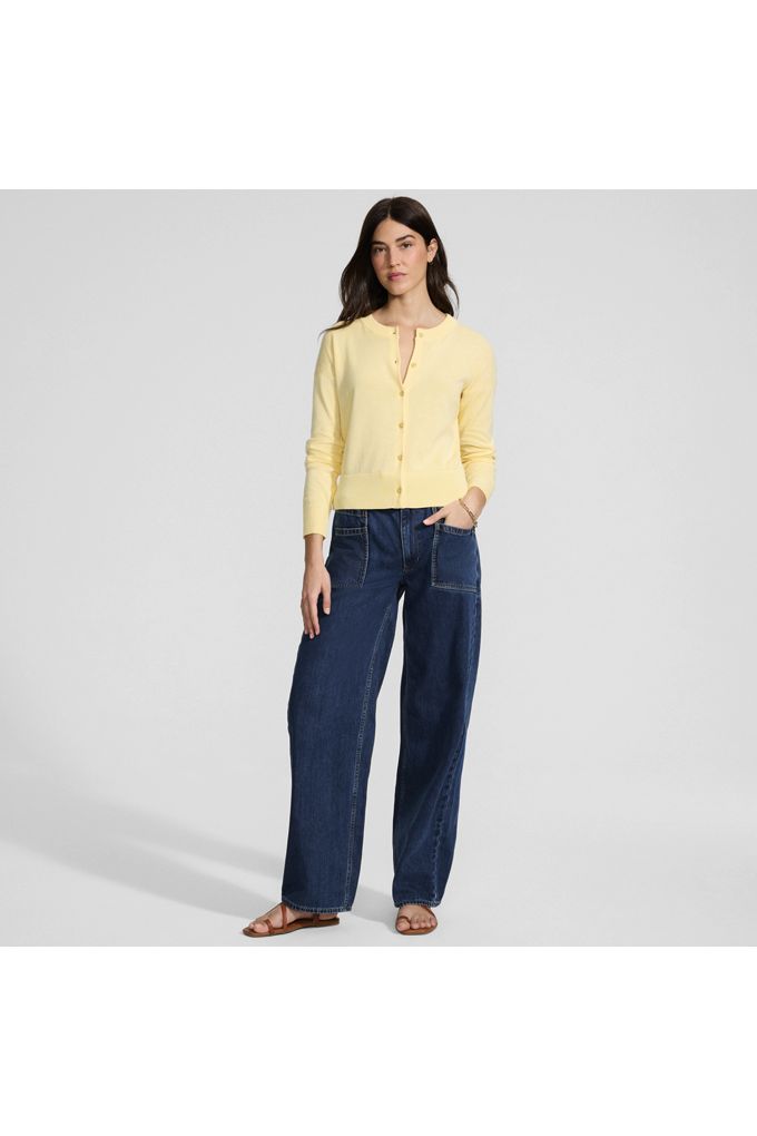 Lands' End Women's Lightweight Denim High Rise Relaxed Straight Pull On Pocket Jeans In Blue