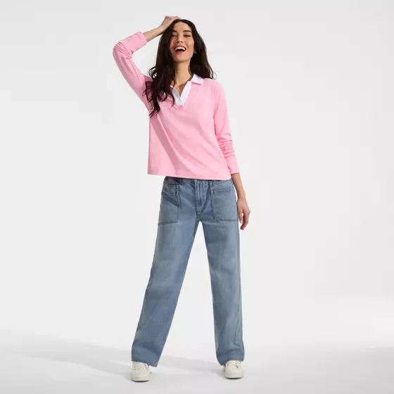 Women's Tall Lightweight Denim High Rise Relaxed Straight Pull On Pocket Jeans - primary