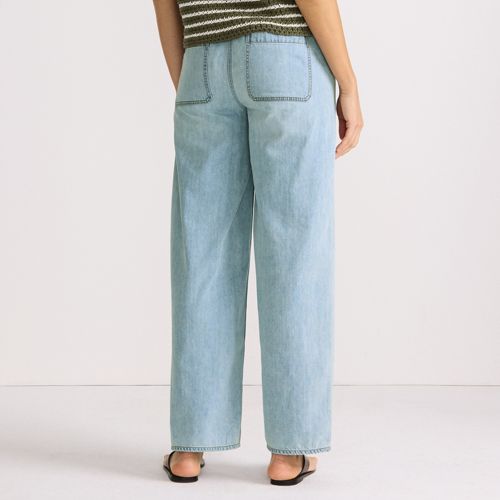 Women's Lightweight Denim High Rise Relaxed Straight Pull On Pocket Jeans, Back