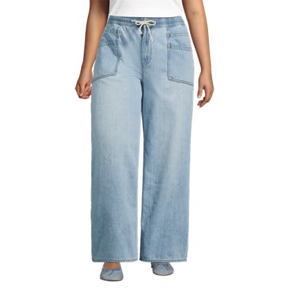 Women's Plus Size Lightweight Denim High Rise Relaxed Straight Pull On Pocket Jeans - image 1