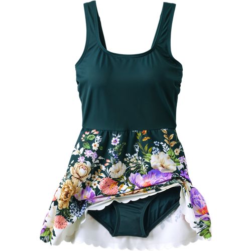 Women's Tugless Scallop Swim Dress Swimsuit, alternative image