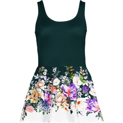 Women's Tugless Scallop Swim Dress Swimsuit, Front