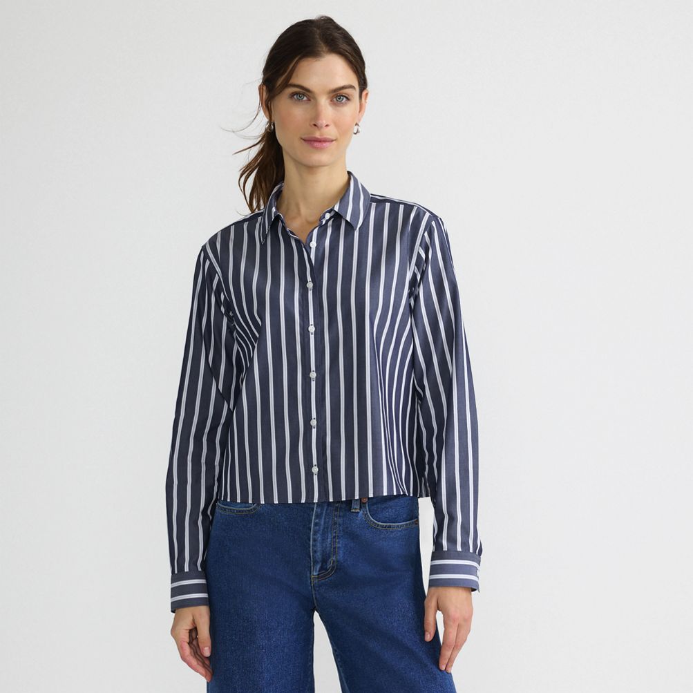 Women's No Iron Boxy Cropped Shirt | Lands' End