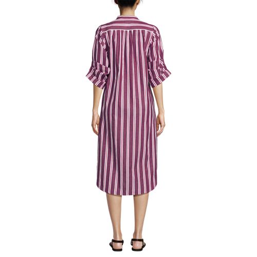 Women's Poplin Oversized Puff Sleeve Midi Shirt Dress, Back