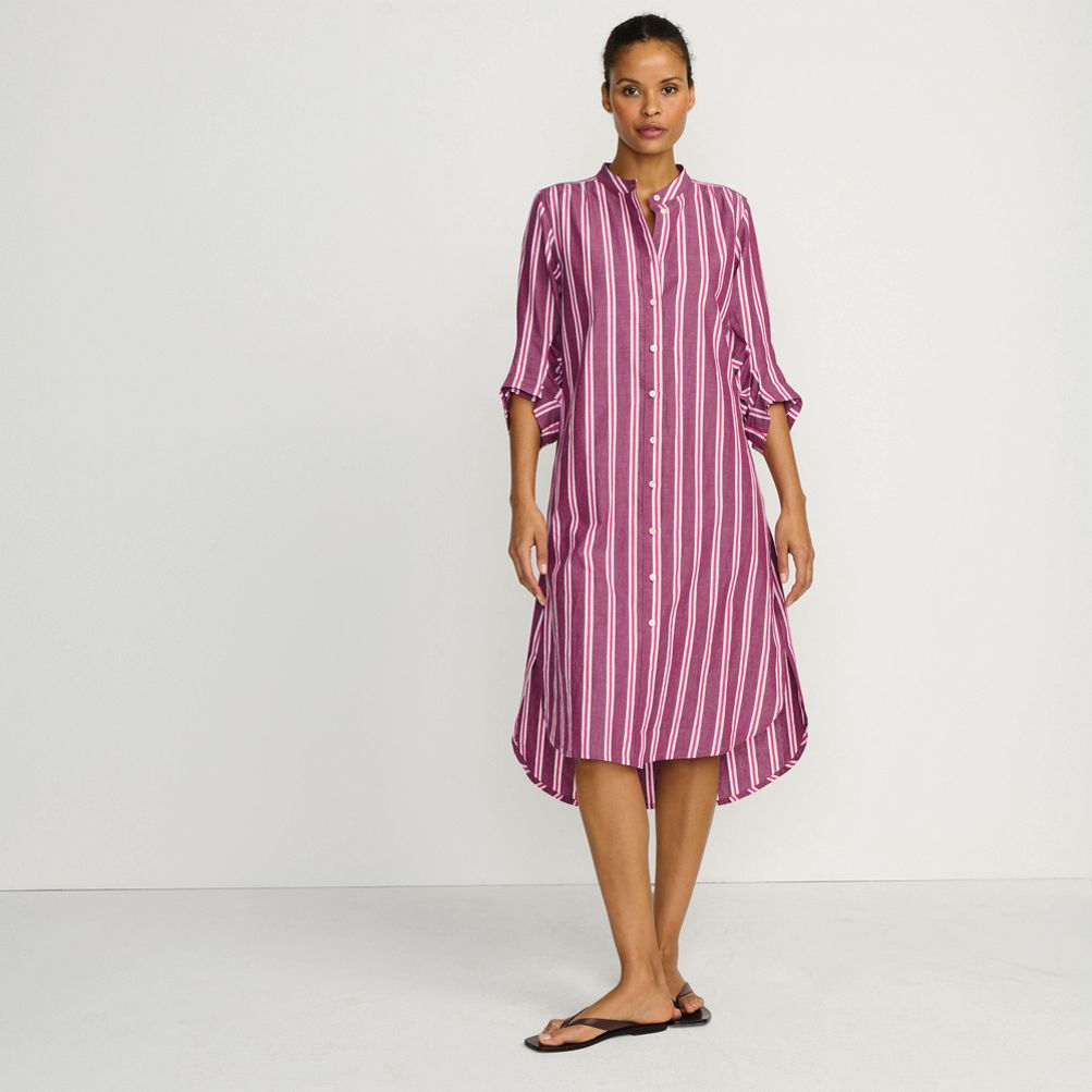puff sleeve oversized shirt dress Shirred Sleeve Shirt Dress - Mini Length Fashion, Bright White