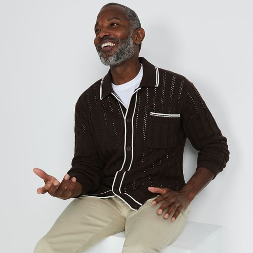 Men's Long Sleeve Button Through Summer Polo Cardigan | Lands' End