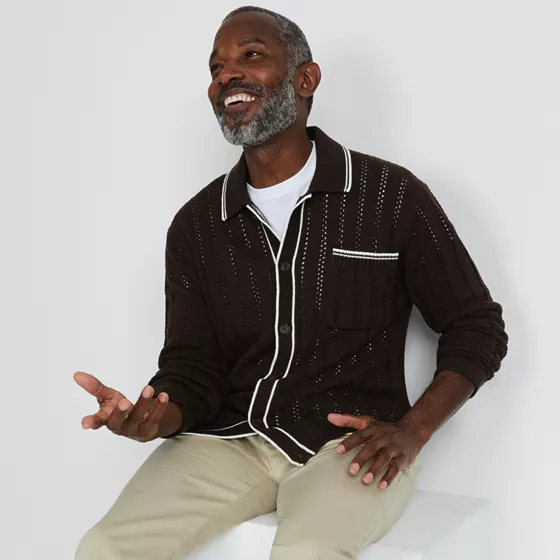 Men's Long Sleeve Button Through Summer Polo Cardigan - primary