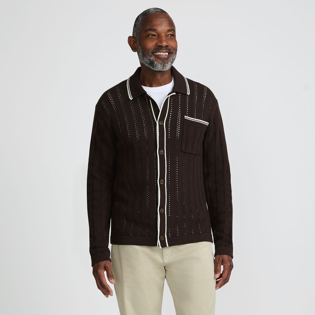 Men's Long Sleeve Button Through Summer Polo Cardigan
