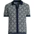 Men's Short Sleeve Tile Jacquard Button Down Sweater Polo, Front