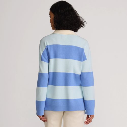 Lands' End Feinstrick-polopullover Mit Rugbystreifen, Damen, Größe:32-34 Regular, Blau, Baumwolle, By Lands' End 