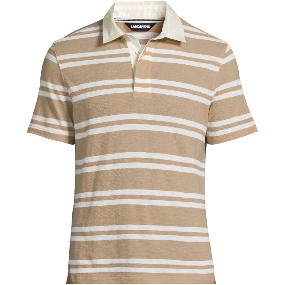 Men's Short Sleeve Cotton Linen Rugby Polo | Lands' End