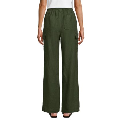 Women's Petite Linen High Rise Elastic Back Wide Leg Cargo Pants - image 5