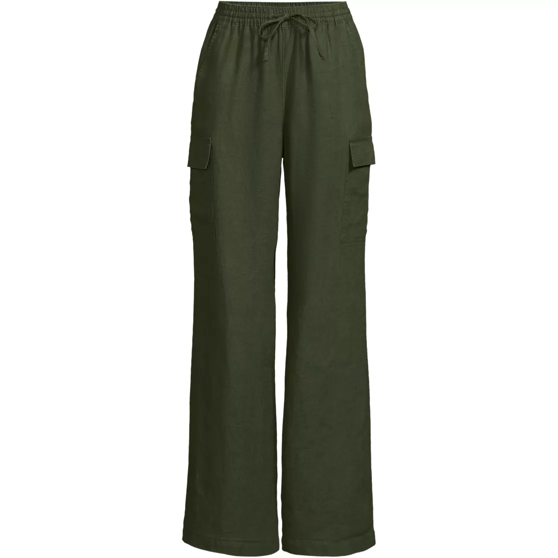 Women's Linen High Rise Elastic Back Wide Leg Cargo Pants