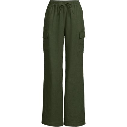 Women's Petite Linen High Rise Elastic Back Wide Leg Cargo Pants - image 3