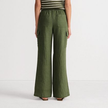 Women's Petite Linen High Rise Elastic Back Wide Leg Cargo Pants - image 1