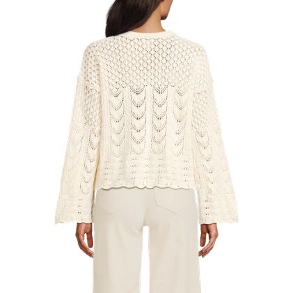 Women's Cotton Boucle Pointelle Notch Neck Sweater - image 5
