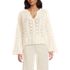 Women's Cotton Boucle Pointelle Notch Neck Sweater, Front
