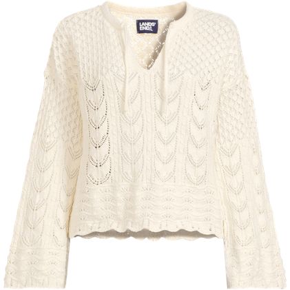 Women's Cotton Boucle Pointelle Notch Neck Sweater - image 3