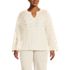 Women's Plus Size Cotton Boucle Pointelle Notch Neck Sweater, Front