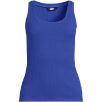 Lands' End Women's Cotton Tank Top – Soft Interlock Knit, Scoop Neck, X-Large, Blue Breeze Stripe