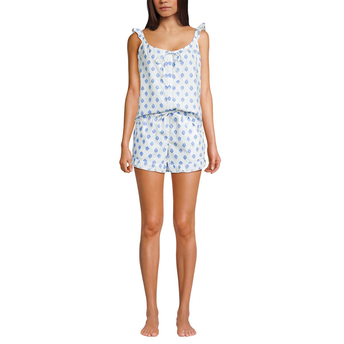 Women's Poplin 2 Piece Pajama Set - Tank Top and Shorts