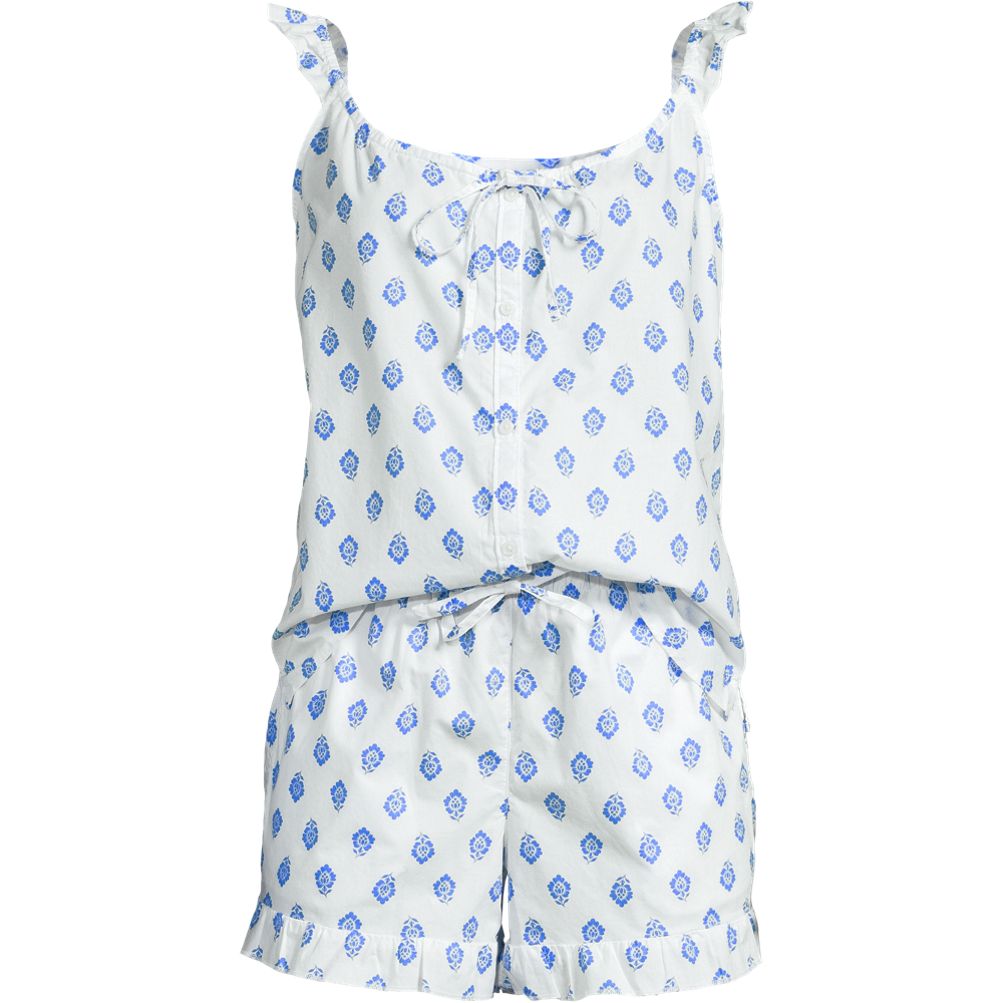 売れ筋商品|||ランズエンド カットソー トップス レディース Women's Knit Cotton Poplin 2 Piece Pajama Set - Tank Top and Pants Brisk blue wide strip Women's Knit Cotton Poplin 2 Piece Pajama Set - Tank Top and